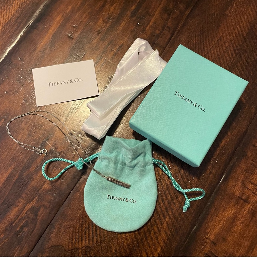 Tiffany & Co Sterling Silver Bar Diamond Necklace